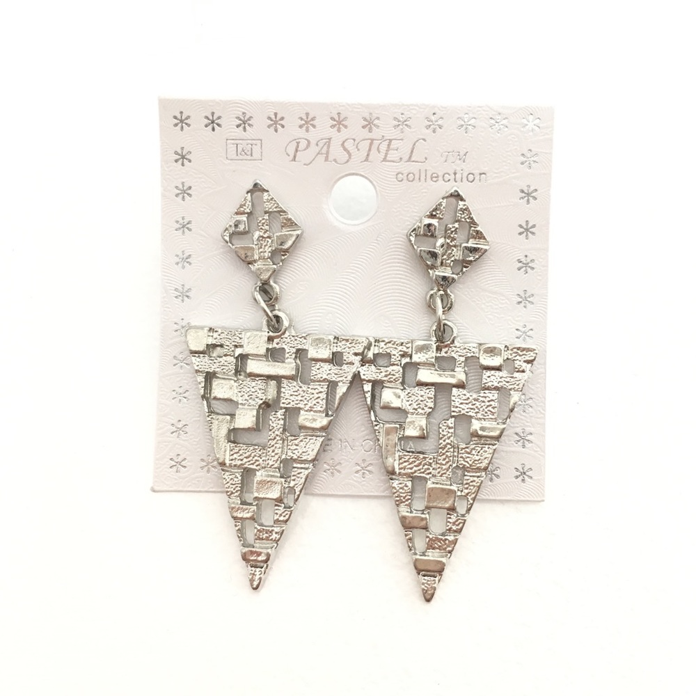 Statement Triangle Silver Post Long Earring